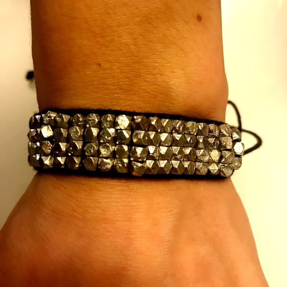 Silver Beaded Bracelet with Black String - Picture 2 of 3